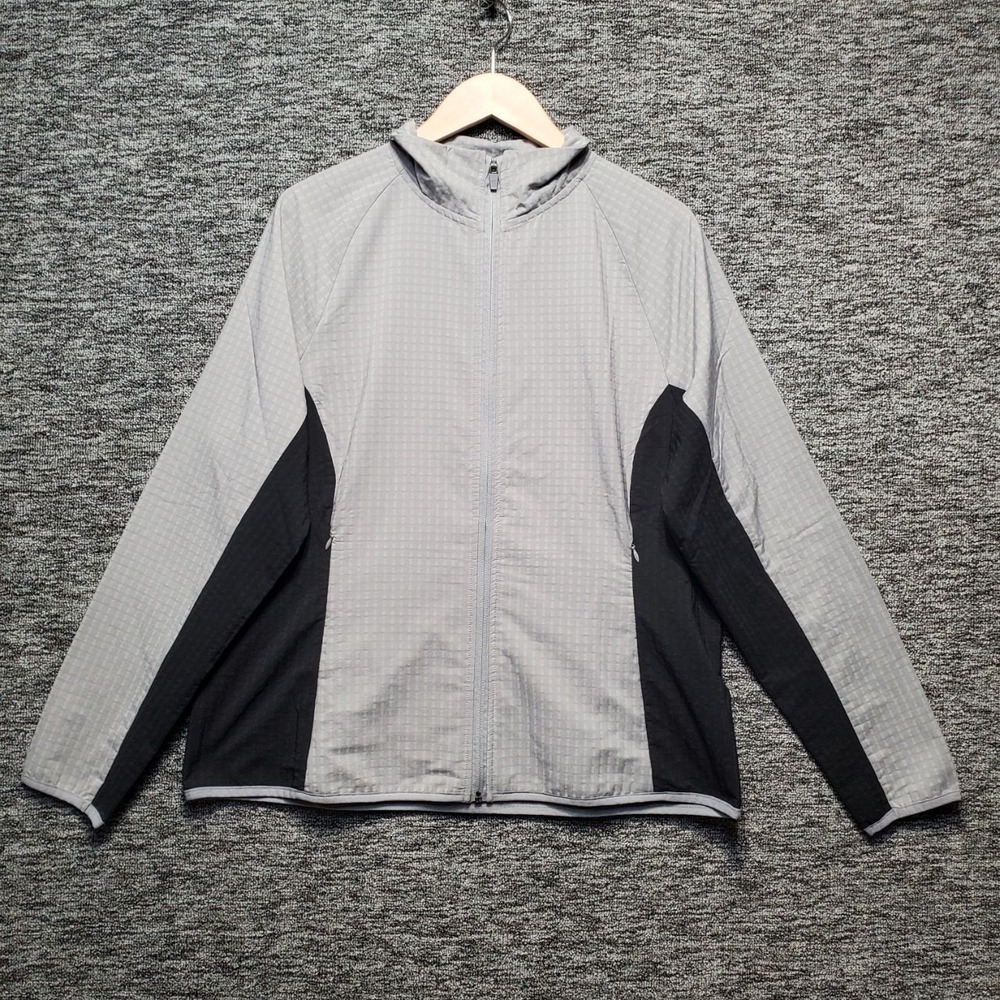 Hurley Mock Neck Trial Jacket Women XL Gray Black Full Zip Stretch Activewear